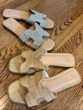 a new day Silver and Natural Tan Woven Slide Sandals
